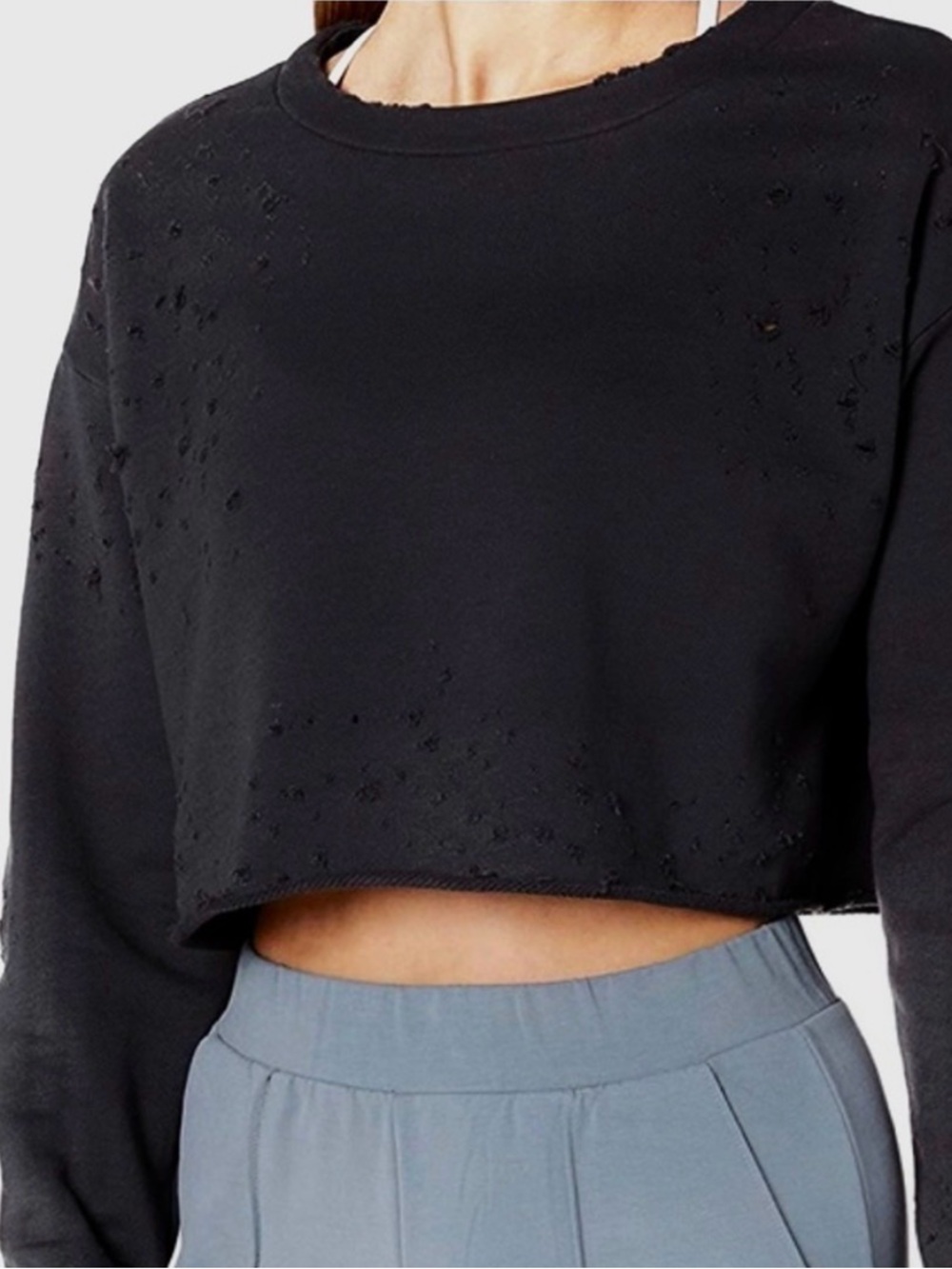 ALO Yoga Black Distressed Cropped Sweatshirt
